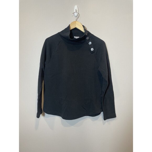 J.Crew Wide Button Collar Pullover Sweatshirt Size Small Black Long Sleeve - Picture 2 of 11